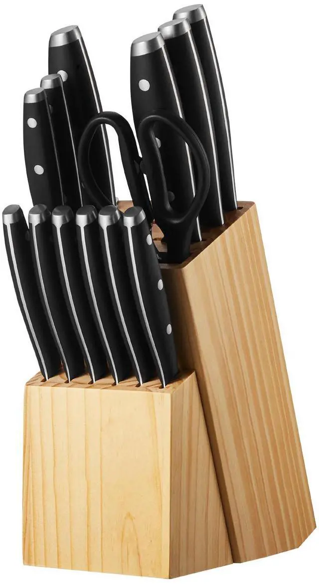 Alt view image 6 of 7 - Kitchen Knife Set with Block and Sharpener, 15 Piece High Carbon Stainless Steel Sharp Knife Set, Kitchen Cutlery with Ergonomic Handle, Sharpening Rod and Premium Wooden Block, for Home Cooks