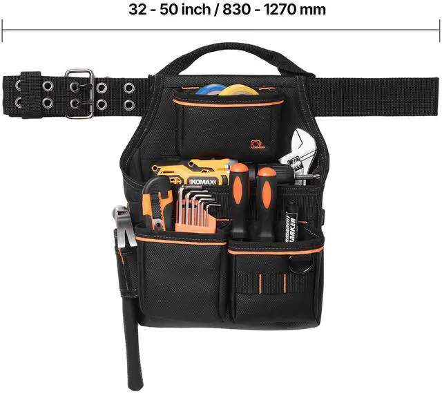 Alt view image 3 of 7 - Tool Pouch with Belt, 14 Pockets Professional Tool Belt Pouch for Men, Heavy Duty Detachable Adjustable Utility Work Bag for Electrician, Carpenter, Construction, Adjusts Waist 32 to 50 Inches