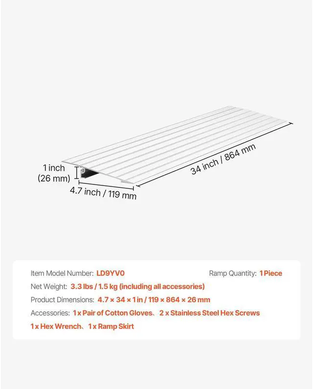 Alt view image 5 of 7 - Door Threshold Ramp, 1 inch Rise, Aluminum Alloy Threshold Ramp Rated 800 lbs Load Capacity, Handicap Ramps for Home Steps for Wheelchair, Scooters, Power Chairs, Walkers, Bicycle, Tricycle