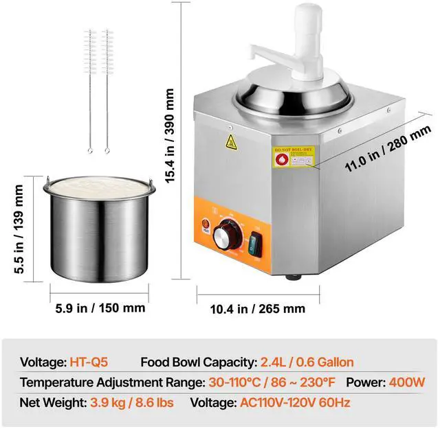 Alt view image 3 of 7 - 2.4L Electric Cheese Dispenser with Pump Commercial Hot Fudge Warmer 86-230