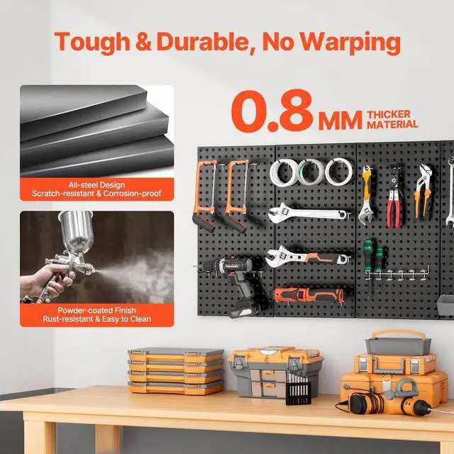 Alt view image 6 of 7 - Metal Pegboard Panels 4 Pcs 24" x 12" Wall Organizer for Garage Tool Storage