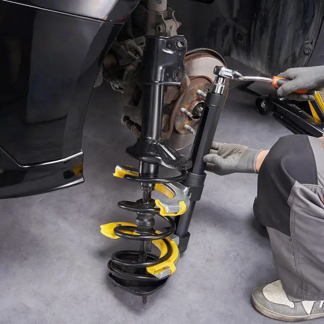 Alt view image 2 of 5 - Strut Spring Compressor Set, Macpherson Strut Spring Compressor Kit, Interchangeable Fork Strut Coil Extractor Remover Tool, with Yellow Protective Sleeve and Carrying Case