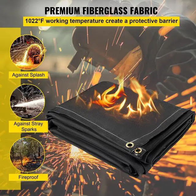 Alt view image 4 of 7 - Fire Blankets, 2 Pack Welding Blankets, 8' x 10' Fire Suppression Blanket, 1022°F Flame Retardant Blanket, Black Fire Emergency Blankets, Fiberglass Fire Retardant Blanket with 12 Brass Grommets