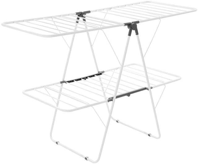 Main image of Clothes Drying Rack, 2-Tier Foldable Laundry Dryer Rack with Sock Clips & 31 Dry Rods, Metal Height Adjustable Drying Racks for Outdoor & Indoor, Free-Standing & Space-Saving Hanger, White