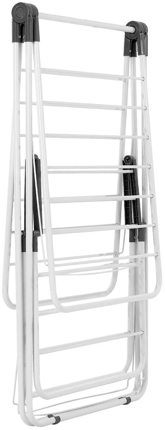 Alt view image 5 of 7 - Clothes Drying Rack, 2-Tier Foldable Laundry Dryer Rack with Sock Clips & 31 Dry Rods, Metal Height Adjustable Drying Racks for Outdoor & Indoor, Free-Standing & Space-Saving Hanger, White