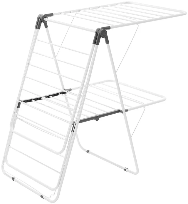 Alt view image 7 of 7 - Clothes Drying Rack, 2-Tier Foldable Laundry Dryer Rack with Sock Clips & 31 Dry Rods, Metal Height Adjustable Drying Racks for Outdoor & Indoor, Free-Standing & Space-Saving Hanger, White