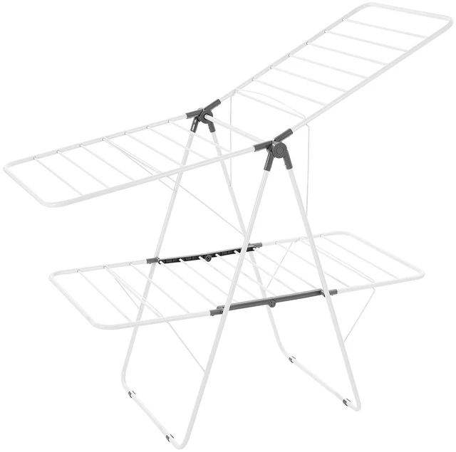 Alt view image 6 of 7 - Clothes Drying Rack, 2-Tier Foldable Laundry Dryer Rack with Sock Clips & 31 Dry Rods, Metal Height Adjustable Drying Racks for Outdoor & Indoor, Free-Standing & Space-Saving Hanger, White