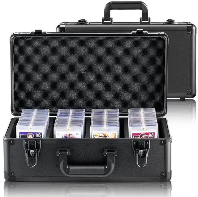 Main image of Graded Card Storage Box, 4 Slots, Graded Sports Cards Holder Carrying Case with Key Lock Foam Dividers, for 96 PSA Graded Cards 68 BGS Cards 76 SGC Cards 348 Top Loaders or 999+ Loose Cards