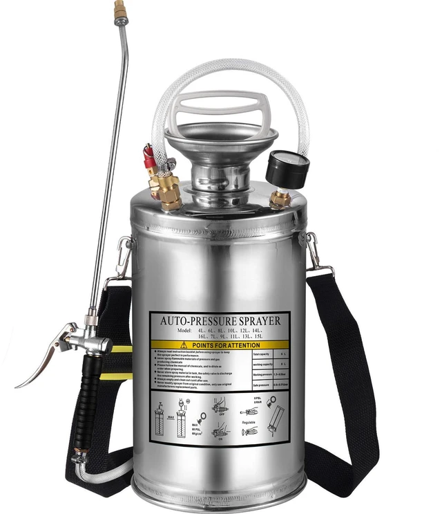 Alt view image 4 of 7 - 1.5Gal Stainless Steel Sprayer, Set with 16" Wand& Handle& 3.3FT Reinforced Hose, Hand Pump Sprayer with Pressure Gauge&Safety Valve, Adjustable Nozzle Suitable for Gardening& Sanitizing