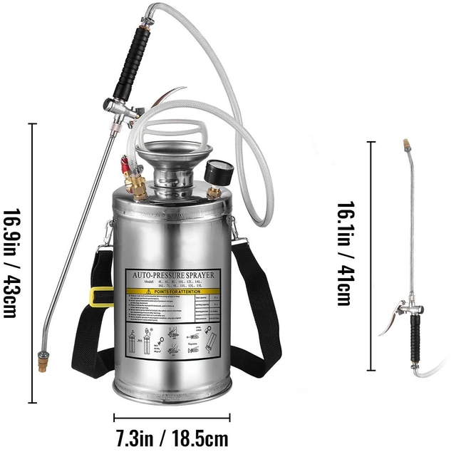 Alt view image 3 of 7 - 1.5Gal Stainless Steel Sprayer, Set with 16" Wand& Handle& 3.3FT Reinforced Hose, Hand Pump Sprayer with Pressure Gauge&Safety Valve, Adjustable Nozzle Suitable for Gardening& Sanitizing