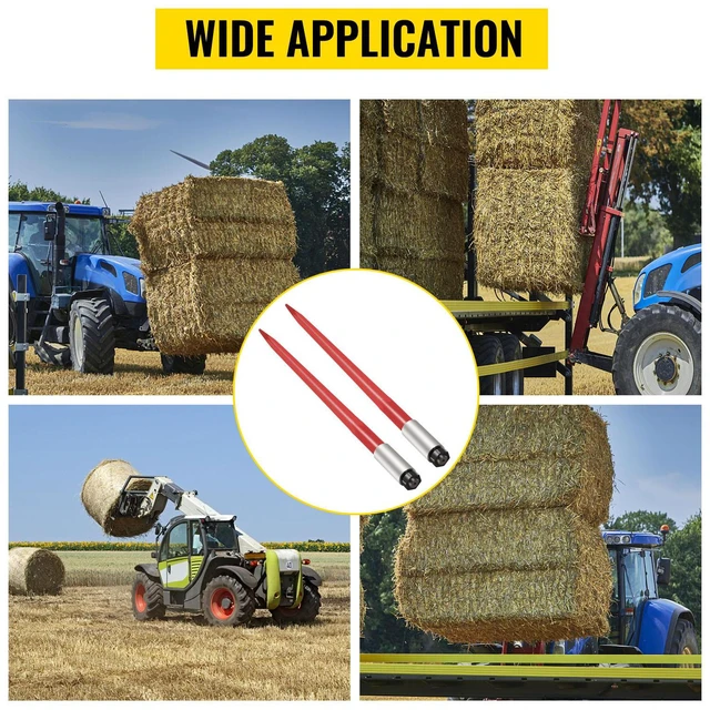 Alt view image 2 of 7 - Pair Hay Spear 39" Bale Spear 3000 lbs Capacity, Bale Spike Quick Attach Square Hay Bale Spears 1 3/4", Red Coated Bale Forks, Bale Hay Spike with Hex Nut & Sleeve for Buckets Tractors Loaders