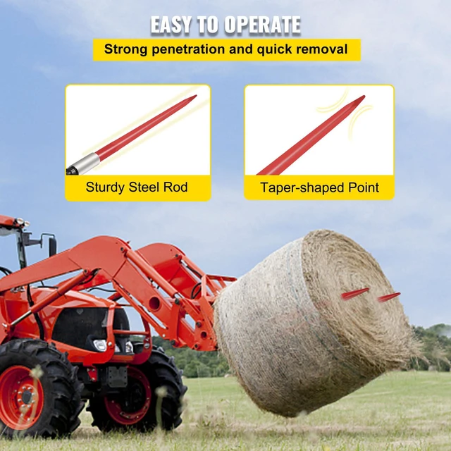 Alt view image 4 of 7 - Pair Hay Spear 39" Bale Spear 3000 lbs Capacity, Bale Spike Quick Attach Square Hay Bale Spears 1 3/4", Red Coated Bale Forks, Bale Hay Spike with Hex Nut & Sleeve for Buckets Tractors Loaders