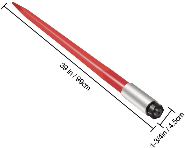 Alt view image 6 of 7 - Pair Hay Spear 39" Bale Spear 3000 lbs Capacity, Bale Spike Quick Attach Square Hay Bale Spears 1 3/4", Red Coated Bale Forks, Bale Hay Spike with Hex Nut & Sleeve for Buckets Tractors Loaders