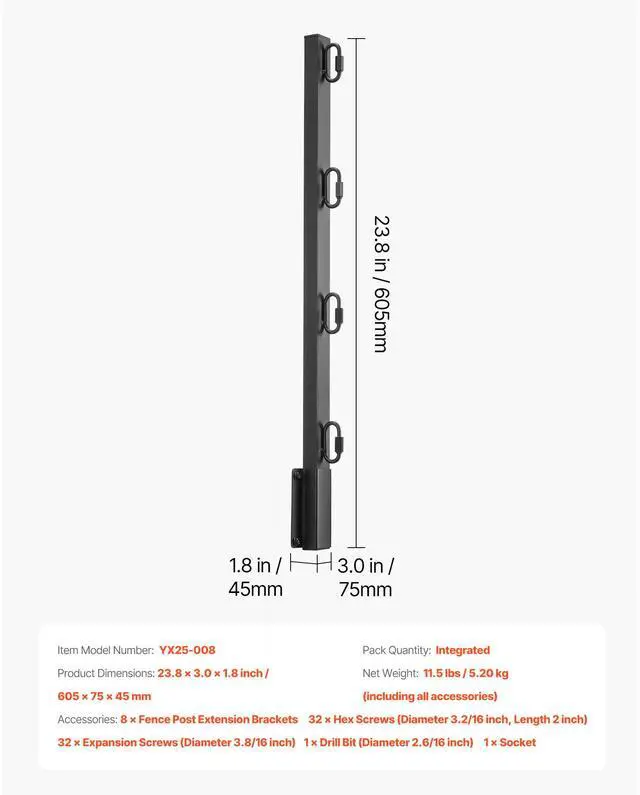 Alt view image 5 of 7 - Fence Post Extender 8 Packs 23.8 in Surface Mounted Fence Height Extension Arms