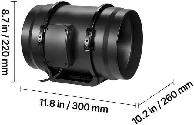 Alt view image 6 of 7 - 8" Inline Duct Fan, 720 CFM Ventilation Exhaust Fan Quiet AC Motor for Heating Cooling Booster, Grow Tents, Hydroponics