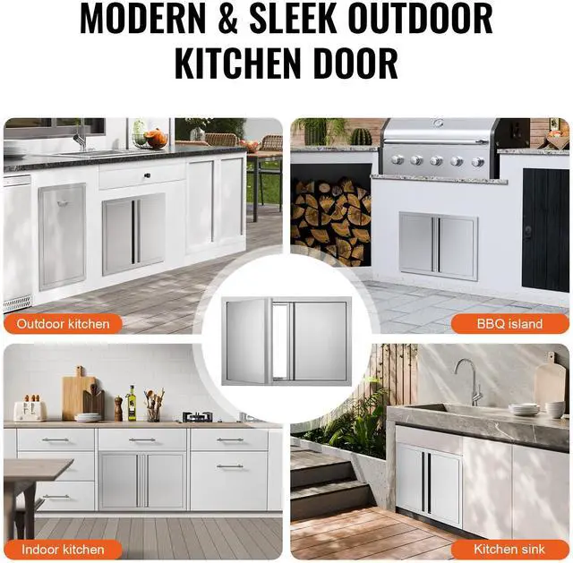 Alt view image 6 of 7 - BBQ Access Door, 28W x 19H Inch Double Outdoor Kitchen Door, Stainless Steel Flush Mount Door, Wall Vertical Door with Recessed Handles , for BBQ Island, Grilling Station, Outside Cabinet