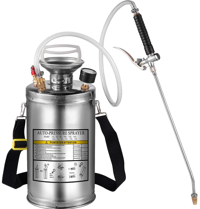 Alt view image 5 of 7 - 1.5Gal Stainless Steel Sprayer, Set with 16" Wand& Handle& 3.3FT Reinforced Hose, Hand Pump Sprayer with Pressure Gauge&Safety Valve, Adjustable Nozzle Suitable for Gardening& Sanitizing