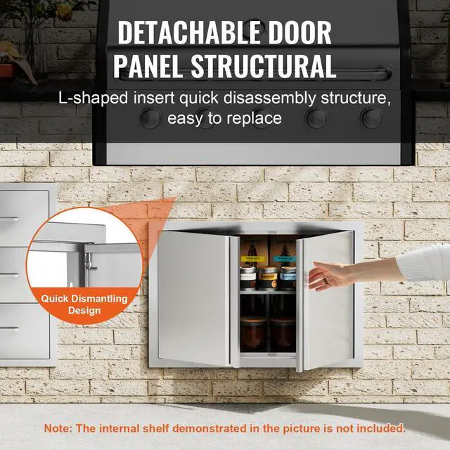 Alt view image 2 of 7 - BBQ Access Door, 28W x 19H Inch Double Outdoor Kitchen Door, Stainless Steel Flush Mount Door, Wall Vertical Door with Recessed Handles , for BBQ Island, Grilling Station, Outside Cabinet