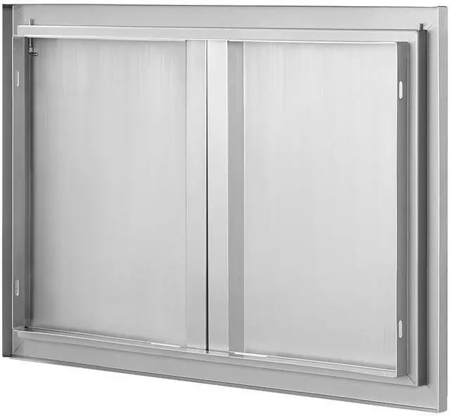 Alt view image 3 of 7 - BBQ Access Door, 28W x 19H Inch Double Outdoor Kitchen Door, Stainless Steel Flush Mount Door, Wall Vertical Door with Recessed Handles , for BBQ Island, Grilling Station, Outside Cabinet