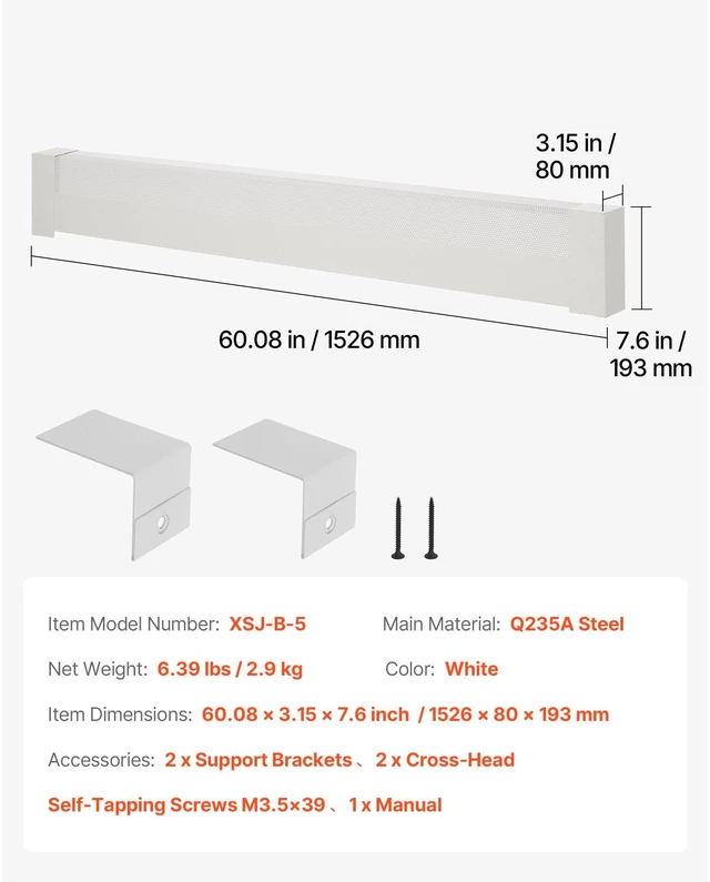 Alt view image 4 of 7 - Baseboard Heater Covers, Basic Series 5 ft Standard Electric Heating Unit Front Cover for Home Improvement, Heavy-duty Steel, Easy Installation for Bedroom Replacing Old Cover, White