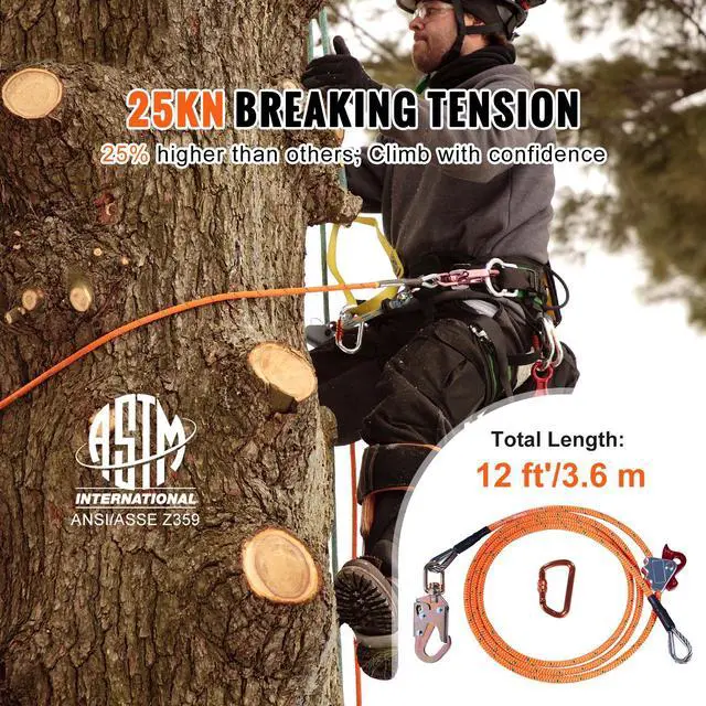 Alt view image 2 of 7 - Steel Core flipline, 1/2" x 12' Arborist Flipline, Flip Line for Tree Climbing with Alloy Steel Snap Hook, Aluminum Alloy Carabiner and Extra Tool Lanyard, for Arborist, Tree Climbers