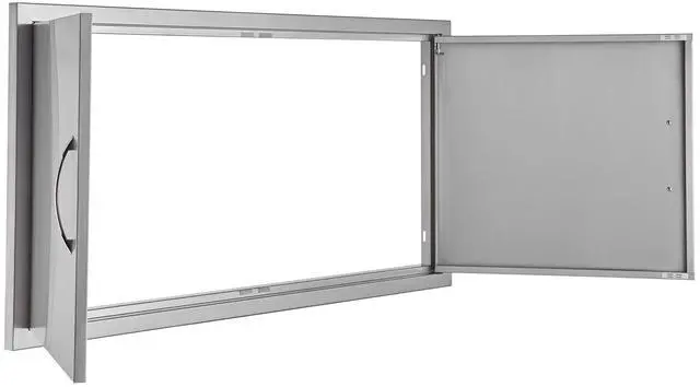 Alt view image 2 of 6 - BBQ Access Door, 42W x 21H Inch Double Outdoor Kitchen Door, Stainless Steel Flush Mount Door, Wall Vertical Door with Handles, for BBQ Island, Grilling Station, Outside Cabinet
