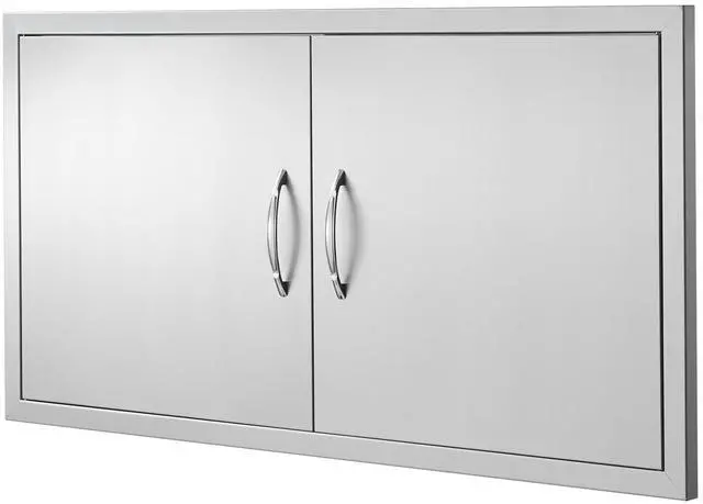 Alt view image 3 of 6 - BBQ Access Door, 42W x 21H Inch Double Outdoor Kitchen Door, Stainless Steel Flush Mount Door, Wall Vertical Door with Handles, for BBQ Island, Grilling Station, Outside Cabinet