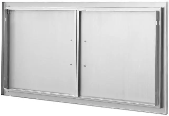 Alt view image 4 of 6 - BBQ Access Door, 42W x 21H Inch Double Outdoor Kitchen Door, Stainless Steel Flush Mount Door, Wall Vertical Door with Handles, for BBQ Island, Grilling Station, Outside Cabinet