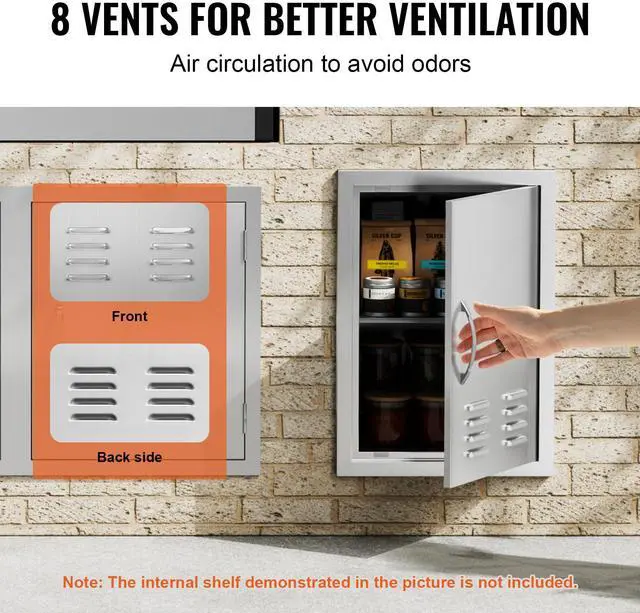 Alt view image 3 of 7 - BBQ Access Door, 17W x 24H Inch Single Outdoor Kitchen Door, Stainless Steel Flush Mount Door, Wall Vertical Door with Handle, Vents and Hook, for BBQ Island, Grilling Station, Outside Cabinet
