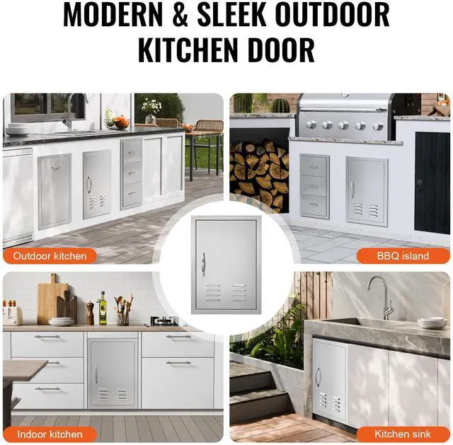 Alt view image 4 of 7 - BBQ Access Door, 17W x 24H Inch Single Outdoor Kitchen Door, Stainless Steel Flush Mount Door, Wall Vertical Door with Handle, Vents and Hook, for BBQ Island, Grilling Station, Outside Cabinet