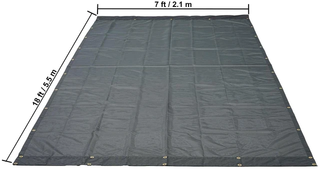 Alt view image 3 of 7 - Dump Truck Mesh Tarp, 7 x 18 ft, PVC Coated Black Heavy Duty Cover with 5.5" 18oz Double Pocket, Brass Grommets, Reinforced Double Needle Stitch Webbing Fits Manual or Electric Dump Truck System