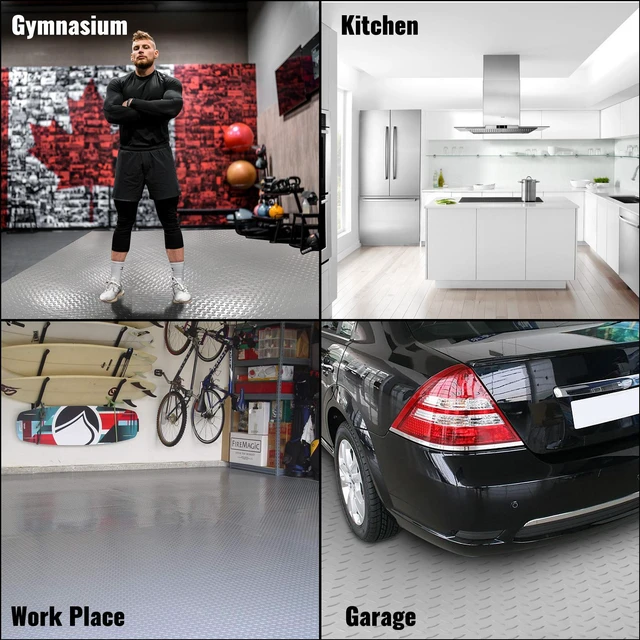 Alt view image 3 of 7 - Garage Floor Mat 4.9x13ft Vinyl Garage Flooring Roll Anti-Slide Diamond Texture Silver Garage Mats for Under Car 63.7sqft Covering Space DIY PVC Garage Floor Mat for Gyms Boats Car Trailer