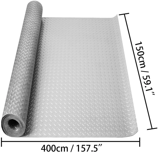 Alt view image 4 of 7 - Garage Floor Mat 4.9x13ft Vinyl Garage Flooring Roll Anti-Slide Diamond Texture Silver Garage Mats for Under Car 63.7sqft Covering Space DIY PVC Garage Floor Mat for Gyms Boats Car Trailer