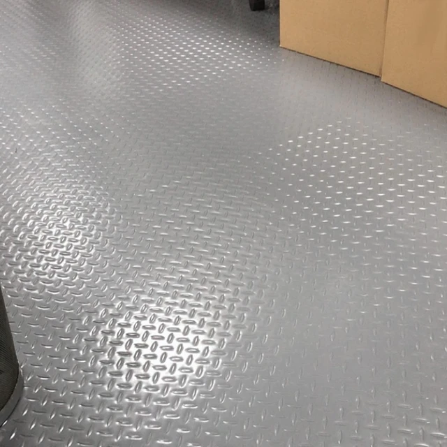 Alt view image 6 of 7 - Garage Floor Mat 4.9x13ft Vinyl Garage Flooring Roll Anti-Slide Diamond Texture Silver Garage Mats for Under Car 63.7sqft Covering Space DIY PVC Garage Floor Mat for Gyms Boats Car Trailer