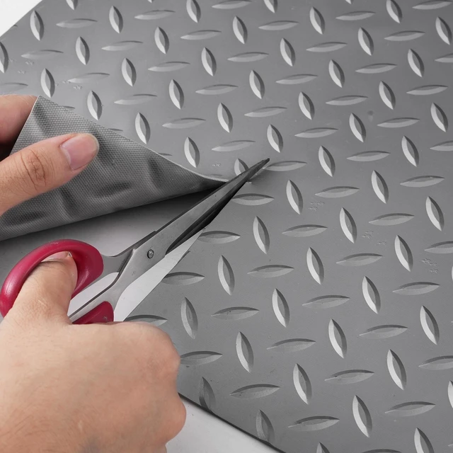 Alt view image 7 of 7 - Garage Floor Mat 4.9x13ft Vinyl Garage Flooring Roll Anti-Slide Diamond Texture Silver Garage Mats for Under Car 63.7sqft Covering Space DIY PVC Garage Floor Mat for Gyms Boats Car Trailer