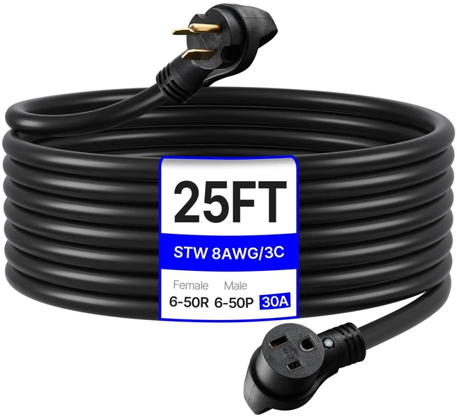 Alt view image 3 of 7 - 30A Generator Extension Cord 25 ft 250V NEMA 6-50P to 6-50R 7500W Power Cable