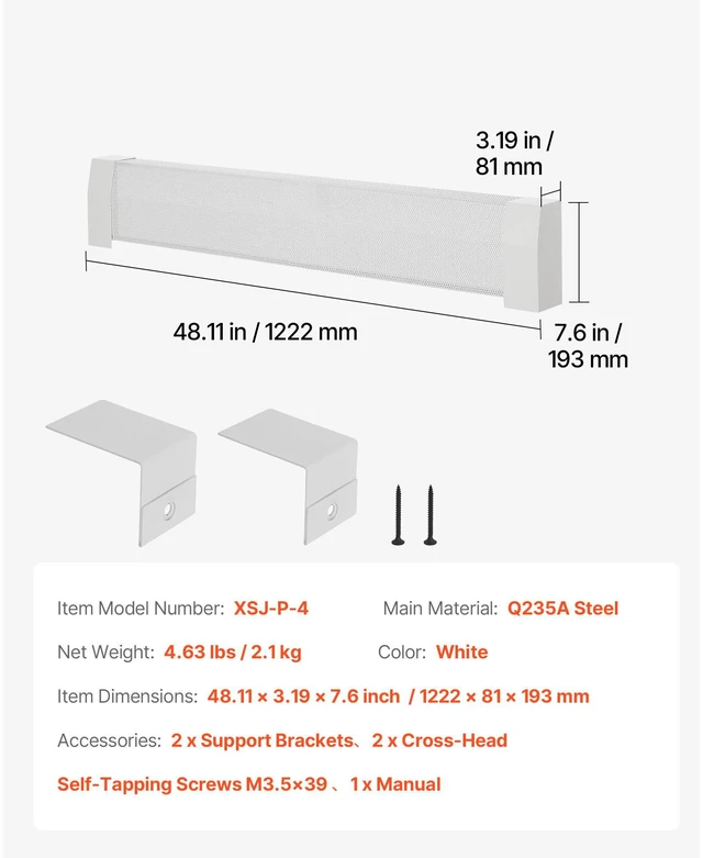 Alt view image 6 of 7 - Baseboard Heater Covers, Premium Series 4 ft Standard Electric Heating Unit Front Cover for Home Improvement, Heavy-duty Steel, Easy Installation for Bedroom Replacing Old Cover, White