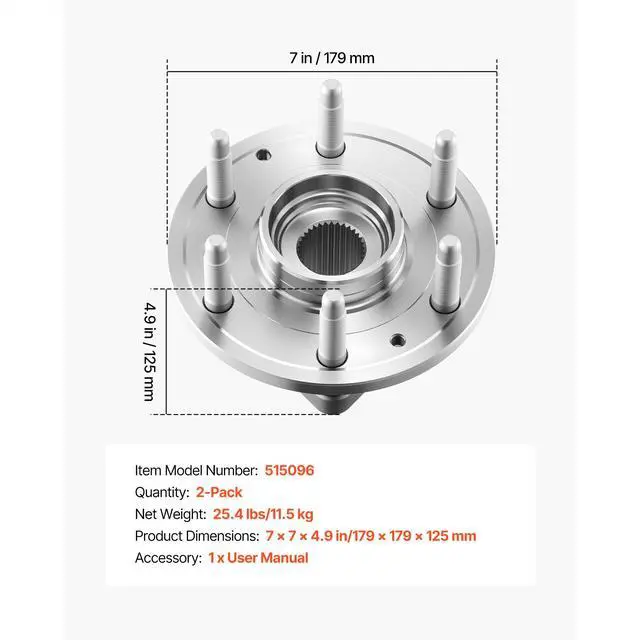 Alt view image 2 of 7 - 2PCS Front Wheel Bearing & Hub Assembly Fit for 2007-2013 Chevy Avalanche GMC Sierra 1500 Cadillac Escalade EXT 2007-2014 Tahoe OEM 515096, 6 Lugs with ABS Sensor, Wheel Bearing Hub Assembly Set