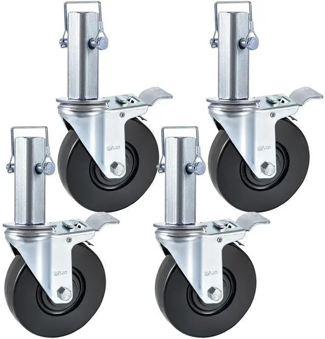 Main image of 4 Pack 5Inch Scaffolding Rubber Swivel Caster Wheels with Dual Locking Heavy Duty Casters 1.25Inch Square Stem 440LBS Capacity per Wheel