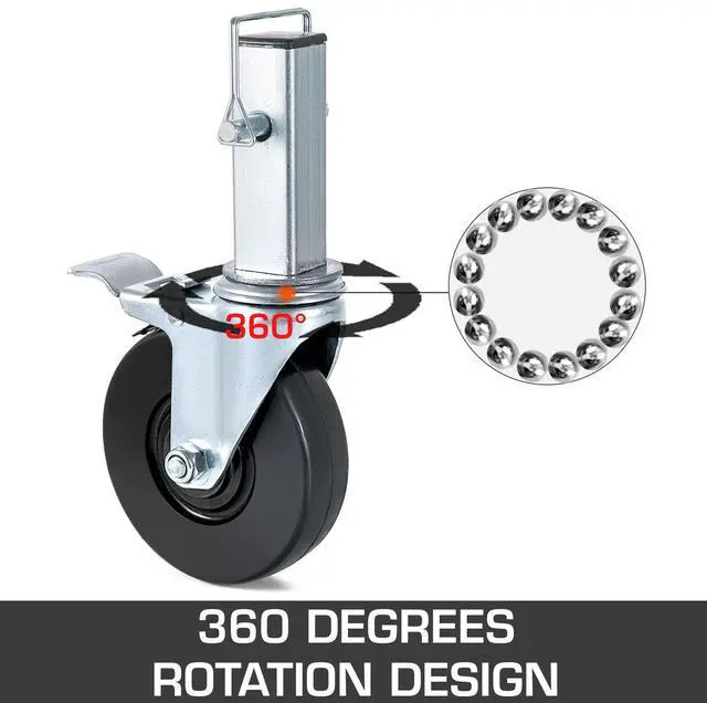 Alt view image 2 of 7 - 4 Pack 5Inch Scaffolding Rubber Swivel Caster Wheels with Dual Locking Heavy Duty Casters 1.25Inch Square Stem 440LBS Capacity per Wheel