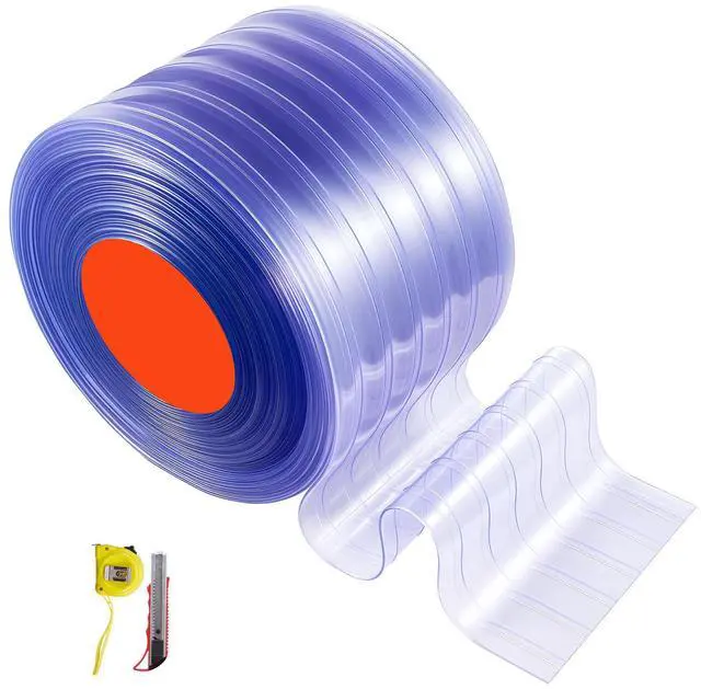 Main image of Clear PVC Strip Curtain, 101 ft Length x 12 in Width, Ribbed Plastic Door Strip Bulk Roll, Walk in Freezer Cooler Curtain Strips for Doorways of Supermarket, Garage, Warehouse, Pet Animal House