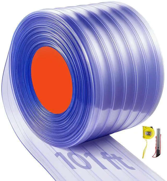 Alt view image 5 of 7 - Clear PVC Strip Curtain, 101 ft Length x 12 in Width, Ribbed Plastic Door Strip Bulk Roll, Walk in Freezer Cooler Curtain Strips for Doorways of Supermarket, Garage, Warehouse, Pet Animal House