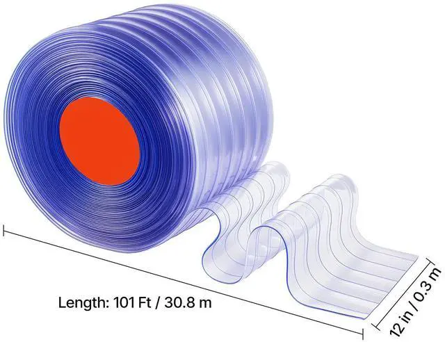 Alt view image 4 of 7 - Clear PVC Strip Curtain, 101 ft Length x 12 in Width, Ribbed Plastic Door Strip Bulk Roll, Walk in Freezer Cooler Curtain Strips for Doorways of Supermarket, Garage, Warehouse, Pet Animal House