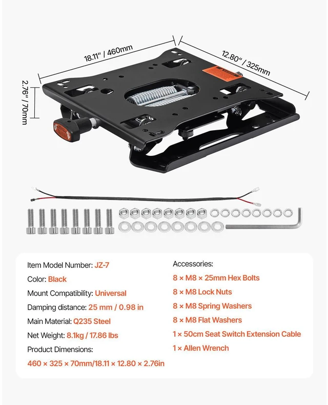 Alt view image 4 of 6 - Universal Seat Suspension Kit without Slider Track Fits Lawn Mower Tractor