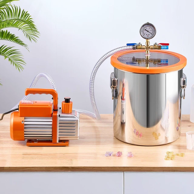 Alt view image 3 of 6 - 5 Gallon Vacuum Chamber 3.5CFM Single Stage Pump Degassing Chamber Kit