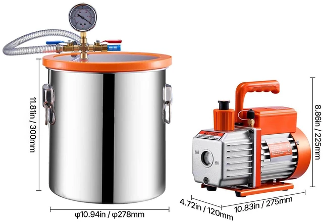 Alt view image 6 of 6 - 5 Gallon Vacuum Chamber 3.5CFM Single Stage Pump Degassing Chamber Kit