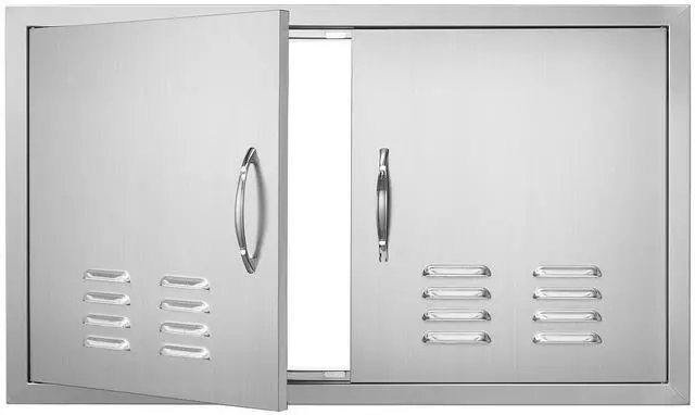 Alt view image 2 of 7 - BBQ Access Door, 36W x 21H Inch Double Outdoor Kitchen Door, Stainless Steel Flush Mount Door, Wall Vertical Door with Handles and Vents, for BBQ Island, Grilling Station, Outside Cabinet