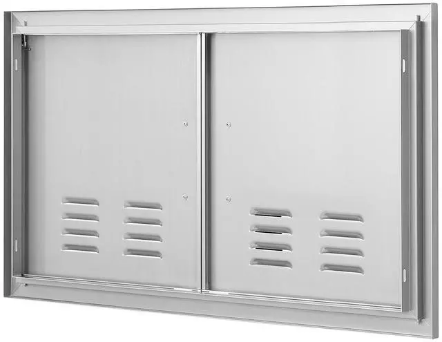Alt view image 4 of 7 - BBQ Access Door, 36W x 21H Inch Double Outdoor Kitchen Door, Stainless Steel Flush Mount Door, Wall Vertical Door with Handles and Vents, for BBQ Island, Grilling Station, Outside Cabinet