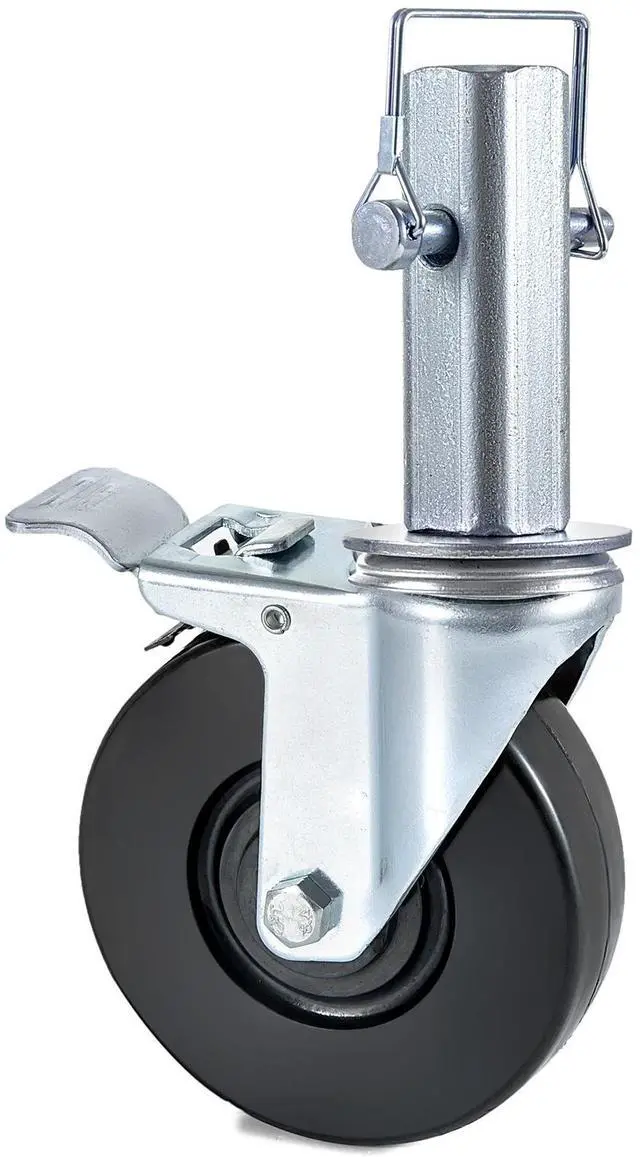 Alt view image 5 of 7 - 4 Pack 5Inch Scaffolding Rubber Swivel Caster Wheels with Dual Locking Heavy Duty Casters 1.25Inch Square Stem 440LBS Capacity per Wheel