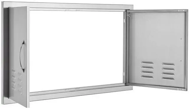 Alt view image 3 of 7 - BBQ Access Door, 36W x 21H Inch Double Outdoor Kitchen Door, Stainless Steel Flush Mount Door, Wall Vertical Door with Handles and Vents, for BBQ Island, Grilling Station, Outside Cabinet
